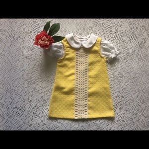 White Peter Pan collar shirt with yellow dress